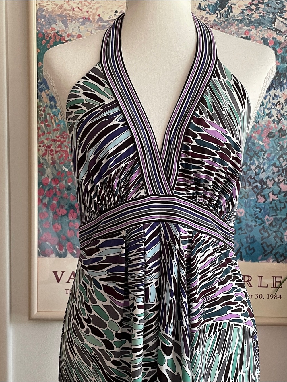 BCBGMaxAzria Dress Women's Medium Abstract Halter Midi Boho Fairycore Y2K - Picture 6 of 12